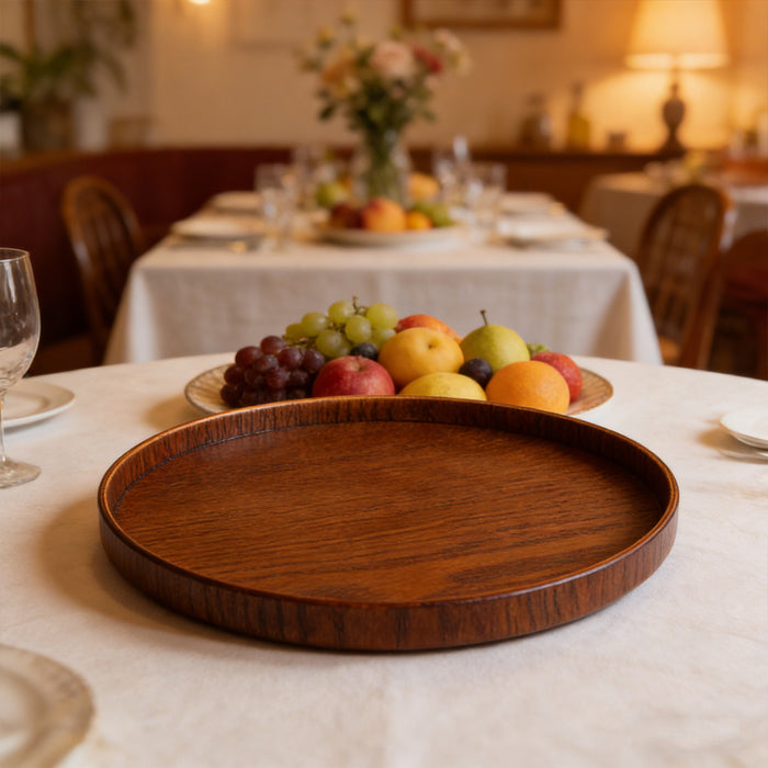 Round Wooden Serving Tray 4 Sizes 21 24 27 and 30 cm Natural Wood Grain