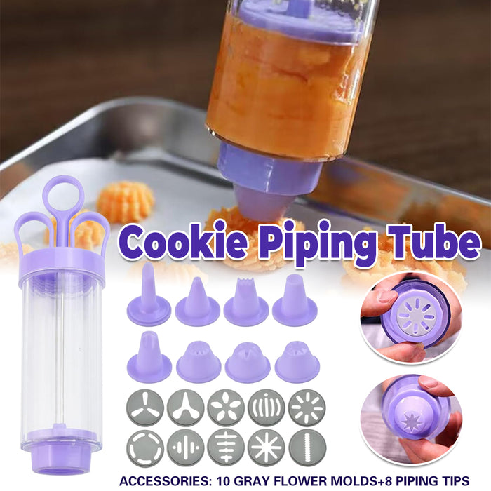 Cookie Decorating Gun Set Food-Grade PP with 10 Molds and 8 Tips