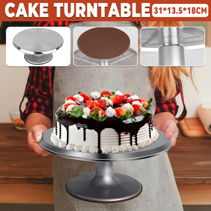 Cake Turntable Aluminum Alloy 31cm with Silicone Base Silver