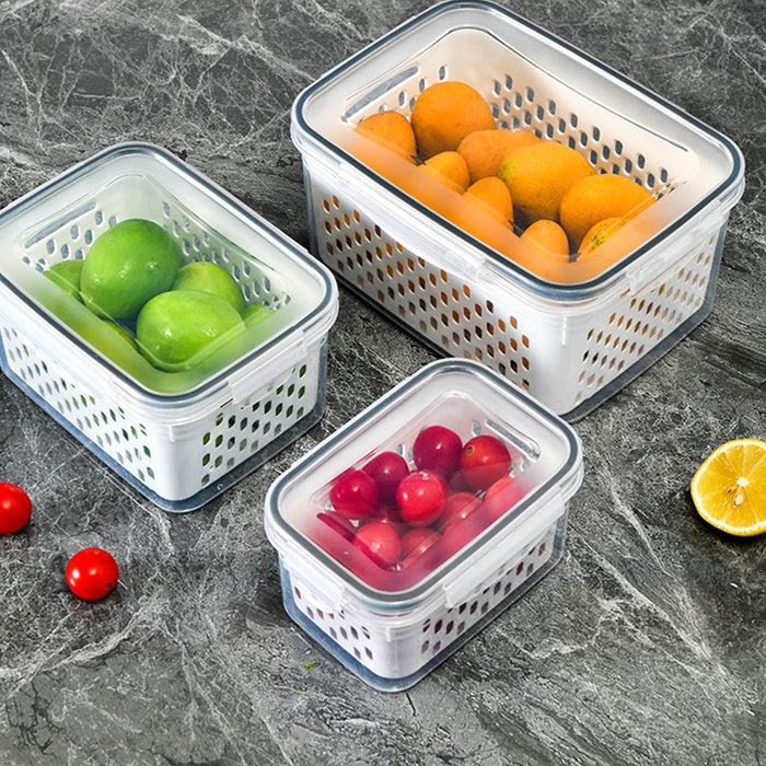3 Piece Food Storage Container Set With Draining Baskets