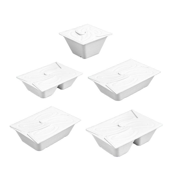 50 Pcs Pulp Salad and Fruit Lunch Boxes Four-Turn Lid White 5 Sizes 550-1050 ml