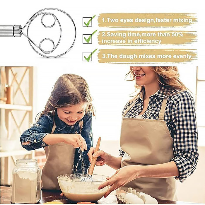 Stainless Steel Double Coil Flour Mixer with Ergonomic Handle Silver