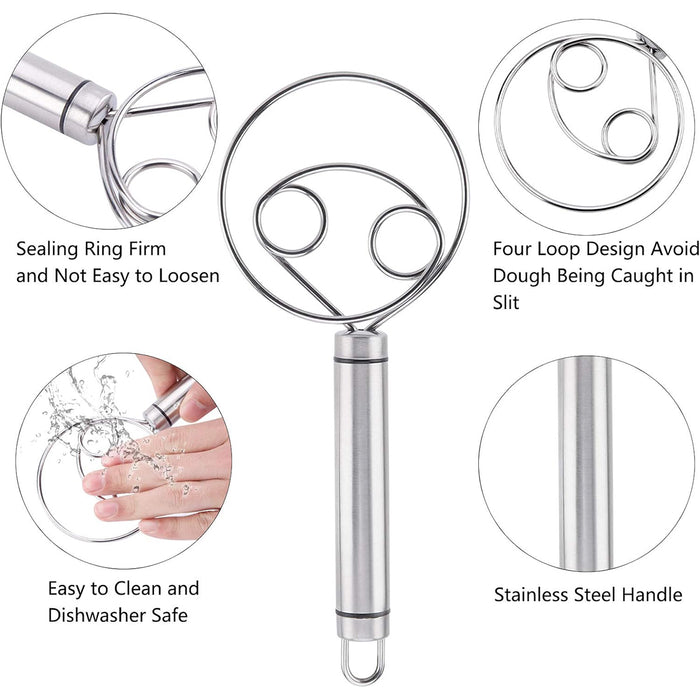 Stainless Steel Double Coil Flour Mixer with Ergonomic Handle Silver