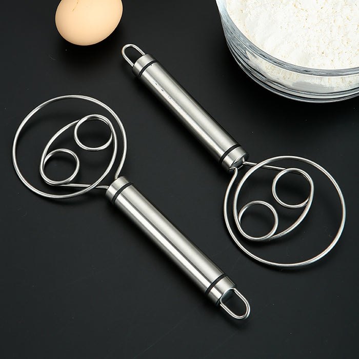 Stainless Steel Double Coil Flour Mixer with Ergonomic Handle Silver