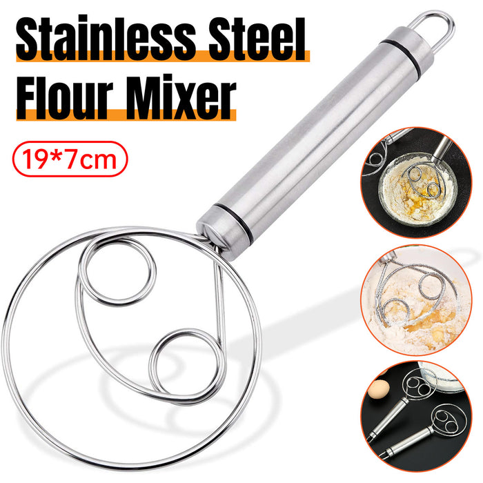 Stainless Steel Double Coil Flour Mixer with Ergonomic Handle Silver