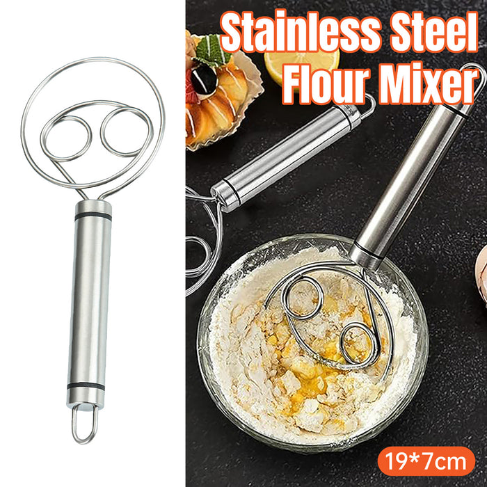 Stainless Steel Double Coil Flour Mixer with Ergonomic Handle Silver