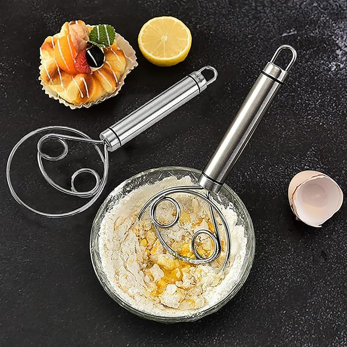 Stainless Steel Double Coil Flour Mixer with Ergonomic Handle Silver