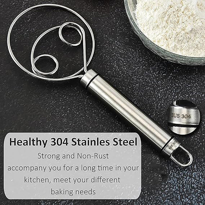 Stainless Steel Double Coil Flour Mixer with Ergonomic Handle Silver