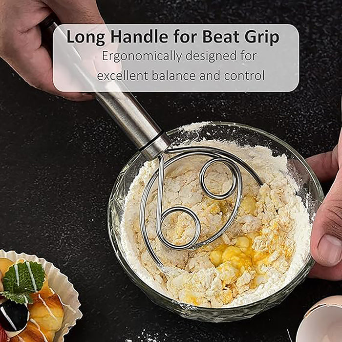 Stainless Steel Double Coil Flour Mixer with Ergonomic Handle Silver