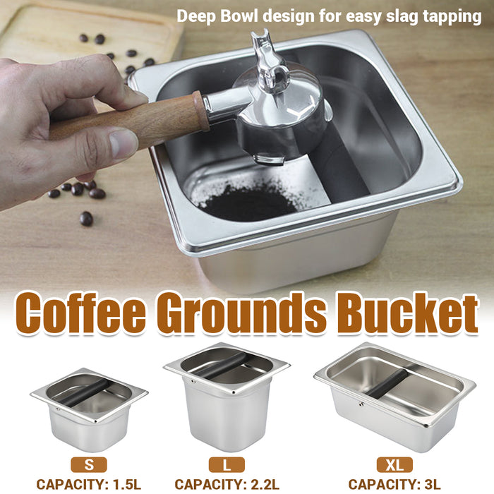 Stainless Steel Coffee Grounds Bucket with Rubber Buffer Rod