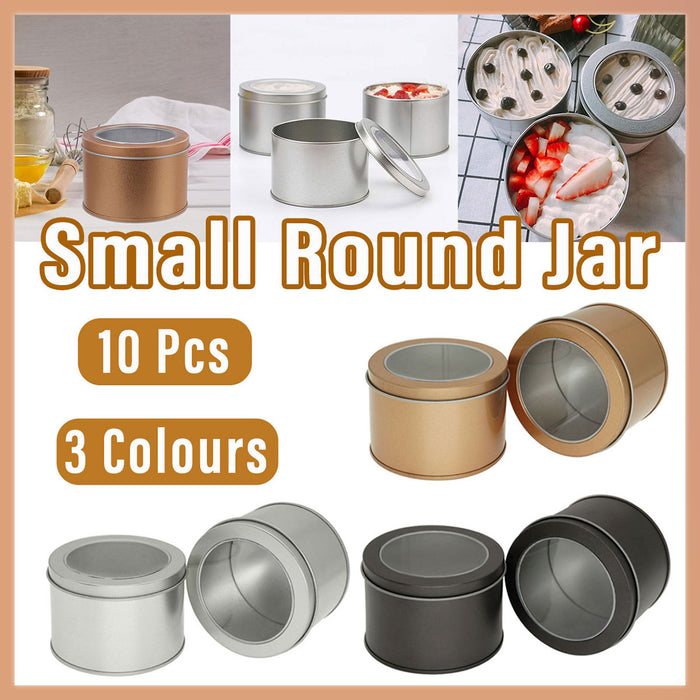 10 Pcs Window Tin Boxes Round Iron 9x6cm Grey Gold Silver