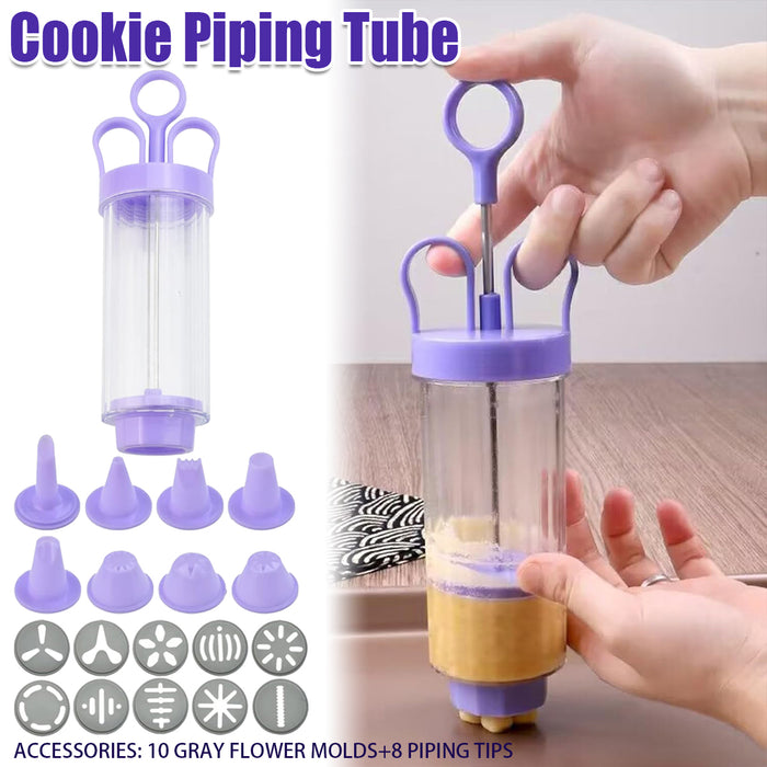 Cookie Decorating Gun Set Food-Grade PP with 10 Molds and 8 Tips