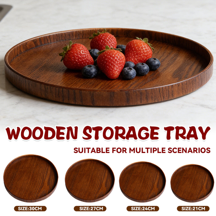 Round Wooden Serving Tray 4 Sizes 21 24 27 and 30 cm Natural Wood Grain