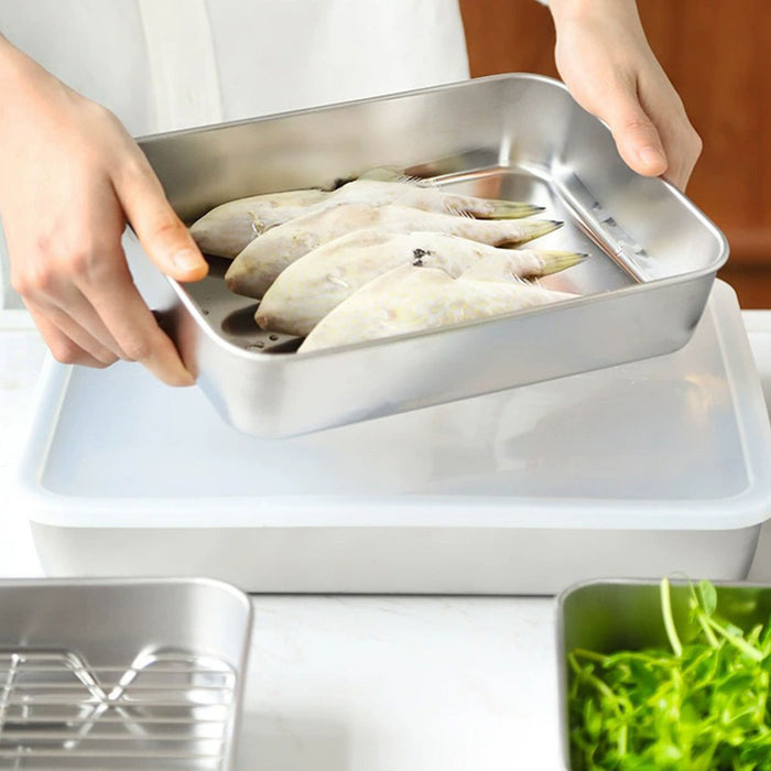 2pcs Stainless Steel Food Storage Containers With Lid, 55x200x55mm