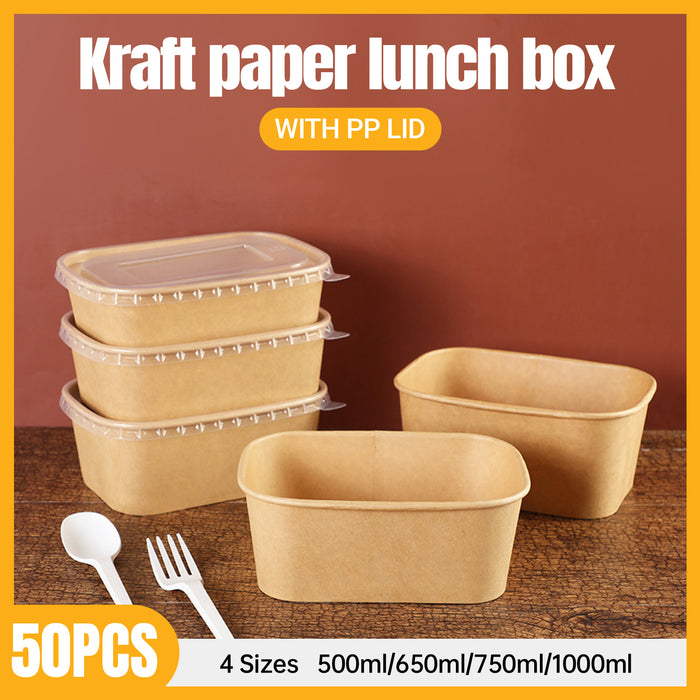 50pcs Kraft Paper Food Containers Lunch Boxes for Takeout