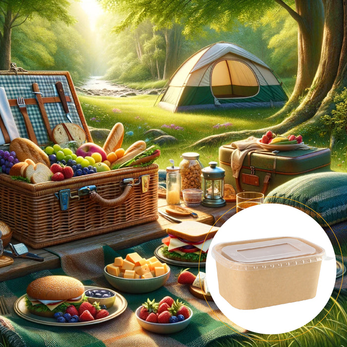 50pcs Kraft Paper Food Containers Lunch Boxes for Takeout