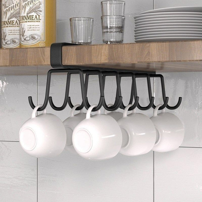 2 Pcs Punch Free Cup Holder Rack Double Row Hooks Kitchen