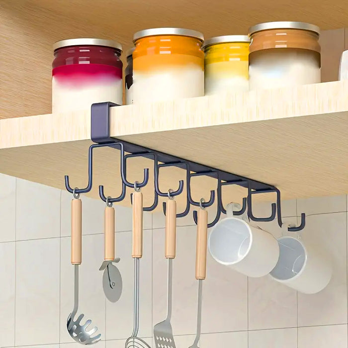 2 Pcs Punch Free Cup Holder Rack Double Row Hooks Kitchen