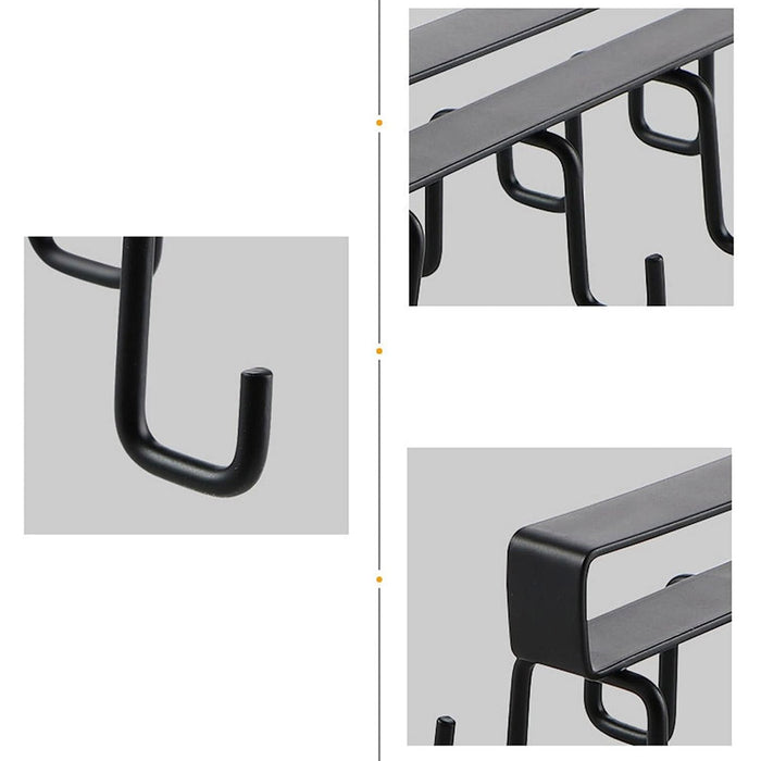 2 Pcs Punch Free Cup Holder Rack Double Row Hooks Kitchen