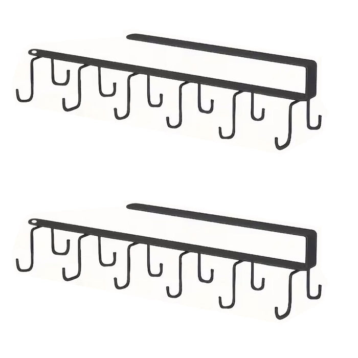 2 Pcs Punch Free Cup Holder Rack Double Row Hooks Kitchen