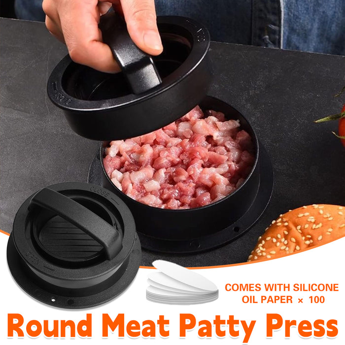 3 In 1 Hamburger Press with 100 Greaseproof Papers Black