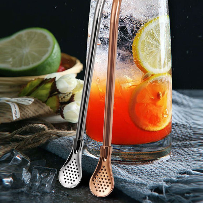 5 Pcs Straw Spoons with Removable Filter 18cm Stainless Steel