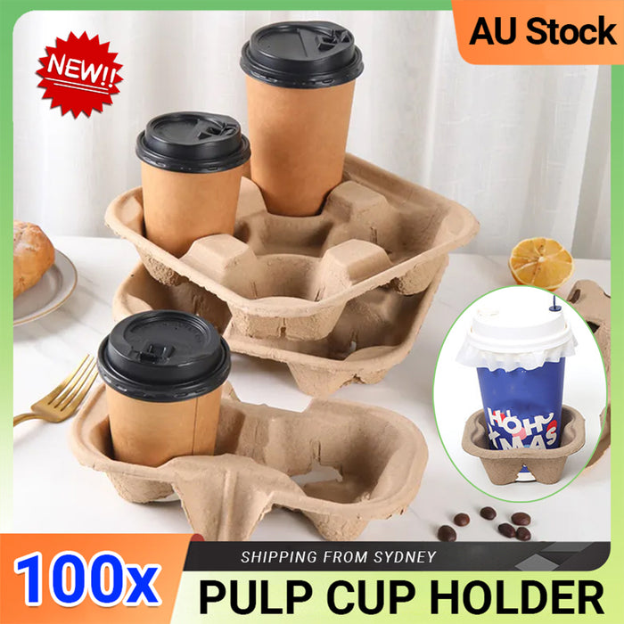 100 Pcs Recycled Paper Pulp Cup Tray 2 4 Cup Carrier