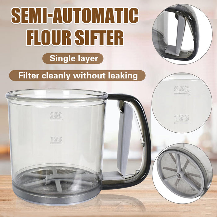 Semi-Automatic Handheld Flour Sifter with Fine Mesh for Baking and Straining