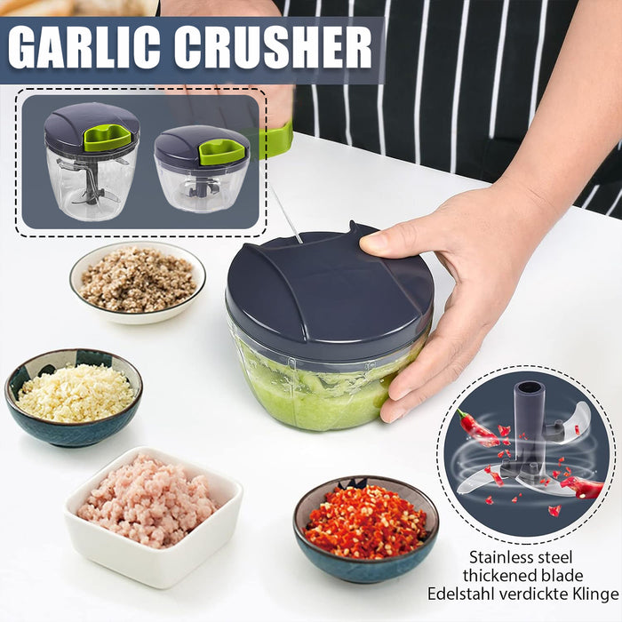 Manual Pull-String Garlic Chopper with 420 Steel Blades