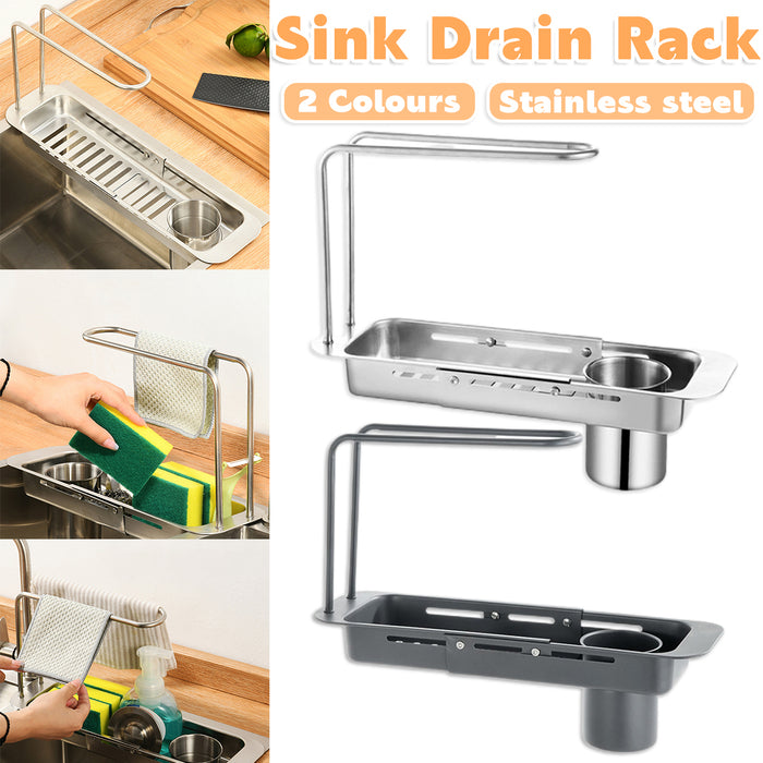 Retractable Sink Draining Rack With Filter Cup Silver Black