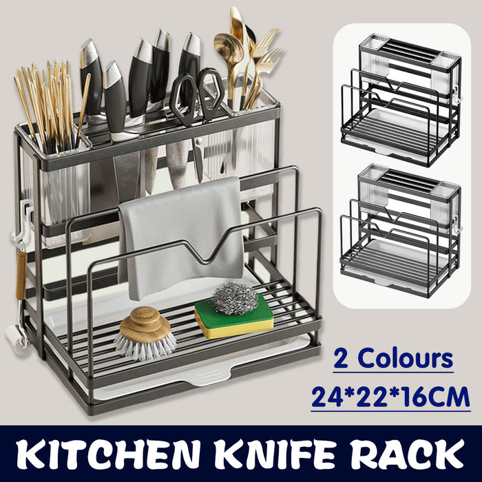 Kitchen Knife Rack Carbon Steel No Drill With Drip Tray