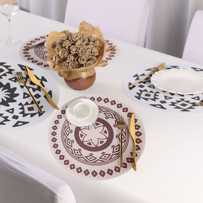 4PCS Round Bohemian Printed Waterproof PVC Dining Placemats