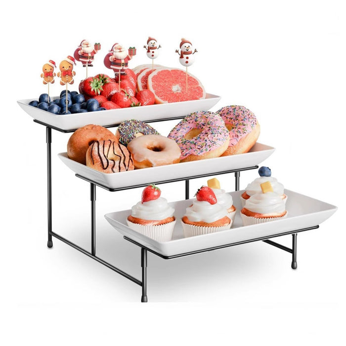 3-Tier Food-Grade PBT Dessert Display Stand 30 x 46 cm Black Metal Frame