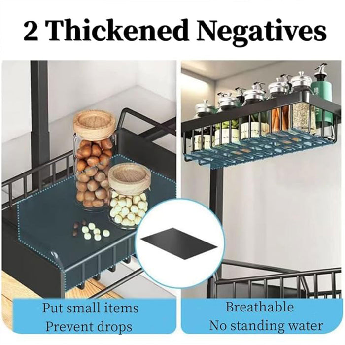 Two Tier Metal Storage Rack with Sliding Basket Black