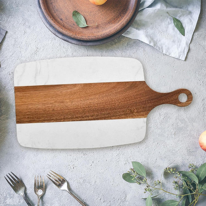 White Chopping Board, Marble Stitching Acacia Wood