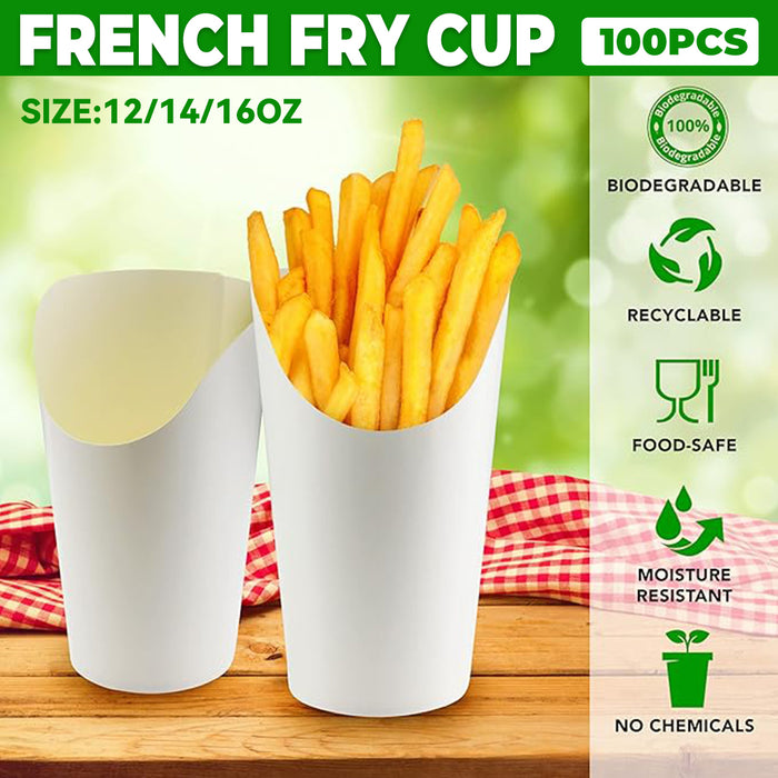 100 Pcs French Fry Cups White Oil Resistant 12oz 14oz 16oz