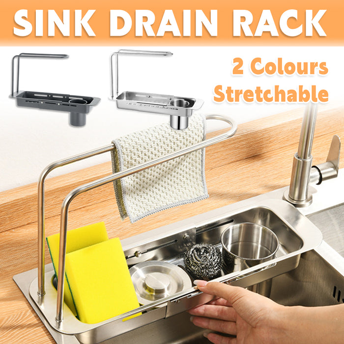 Retractable Sink Draining Rack With Filter Cup Silver Black