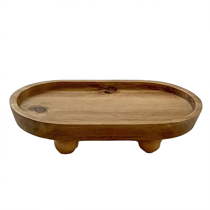 Wooden Oval Tray Raised Base For Snacks And Decor Use