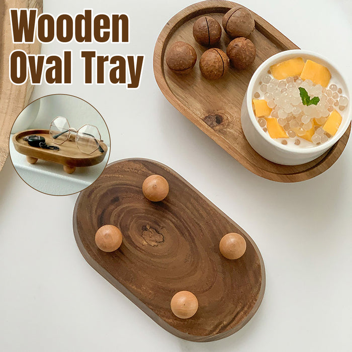 Wooden Oval Tray Raised Base For Snacks And Decor Use