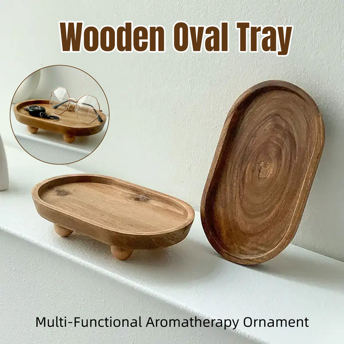 Wooden Oval Tray Raised Base For Snacks And Decor Use