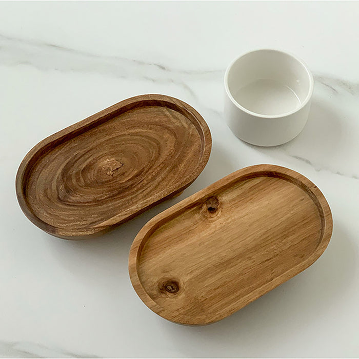 Wooden Oval Tray Raised Base For Snacks And Decor Use