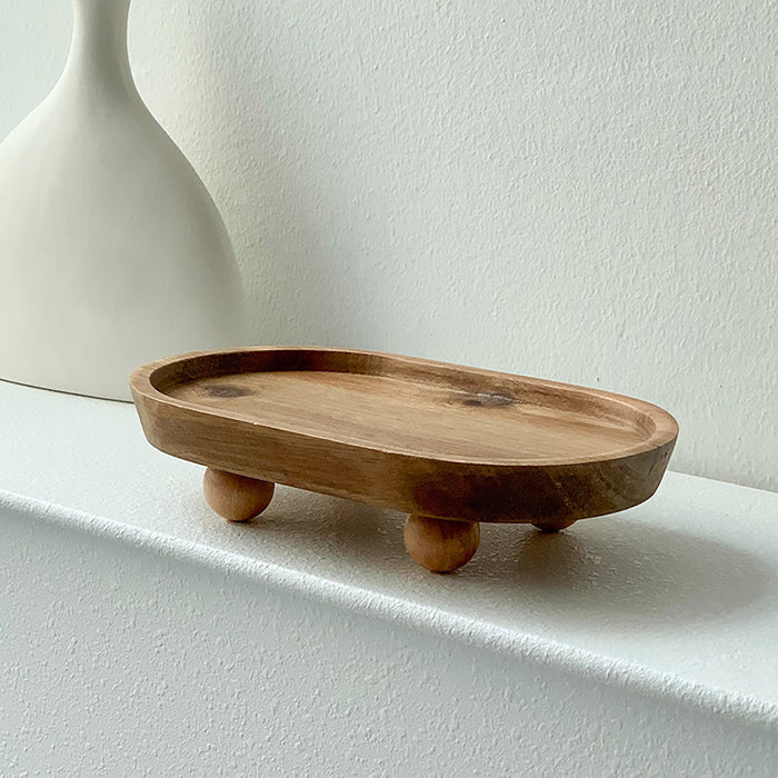Wooden Oval Tray Raised Base For Snacks And Decor Use