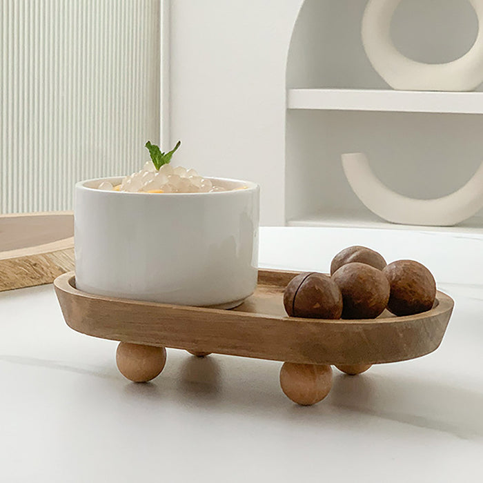 Wooden Oval Tray Raised Base For Snacks And Decor Use