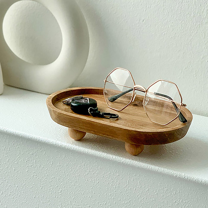 Wooden Oval Tray Raised Base For Snacks And Decor Use