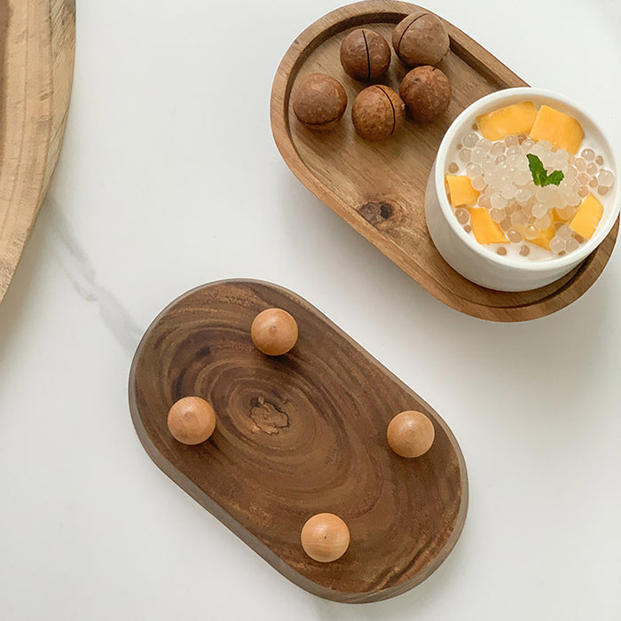 Wooden Oval Tray Raised Base For Snacks And Decor Use