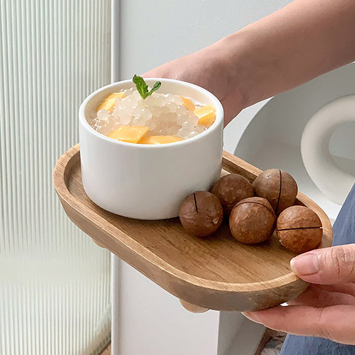Wooden Oval Tray Raised Base For Snacks And Decor Use