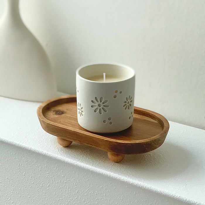 Wooden Oval Tray Raised Base For Snacks And Decor Use