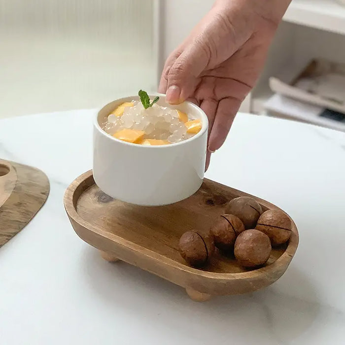 Wooden Oval Tray Raised Base For Snacks And Decor Use