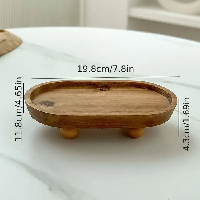 Wooden Oval Tray Raised Base For Snacks And Decor Use