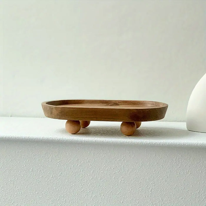 Wooden Oval Tray Raised Base For Snacks And Decor Use